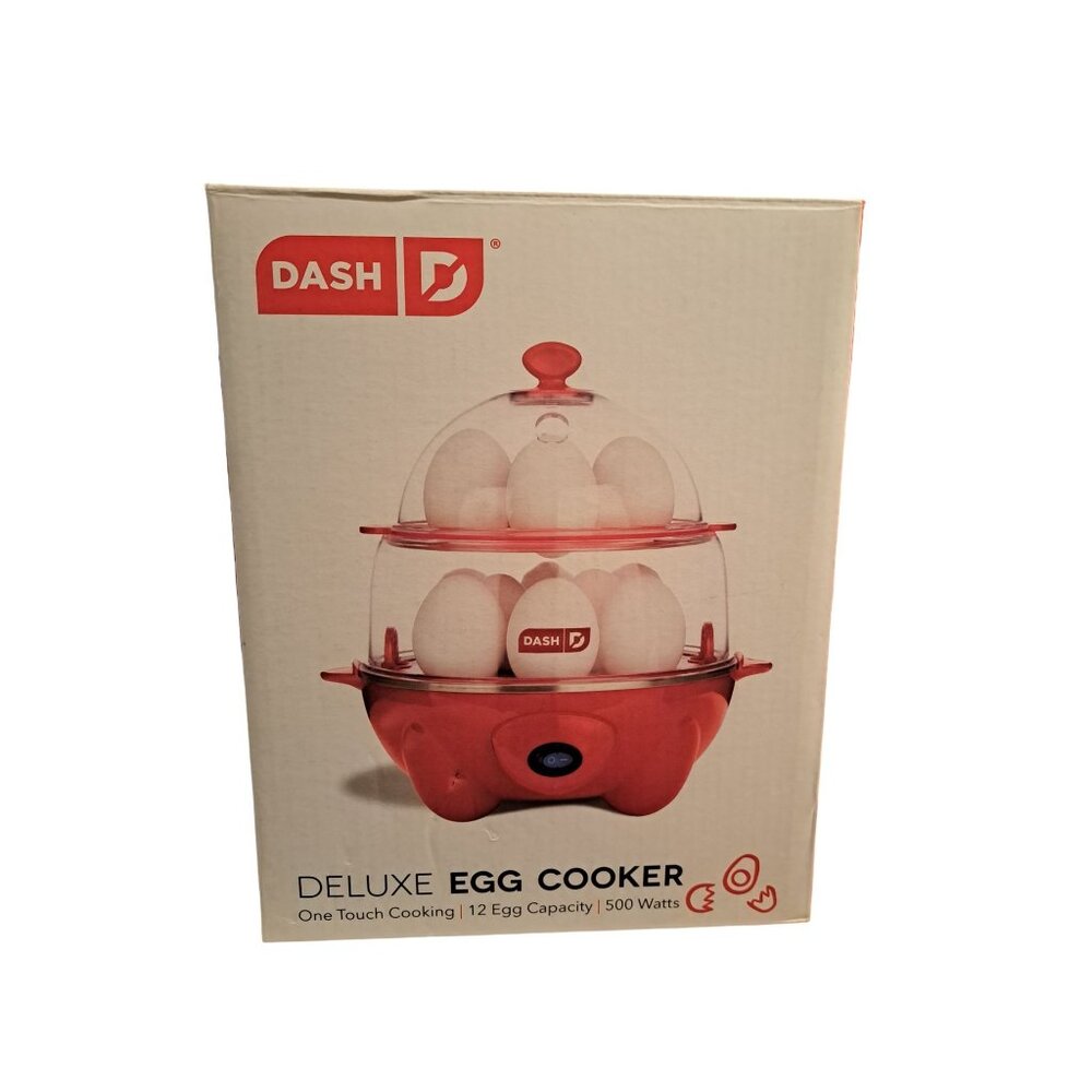 Dash Deluxe Egg Cooker 12 egg Capacity One Touch Cooking Red New in Box 500W
